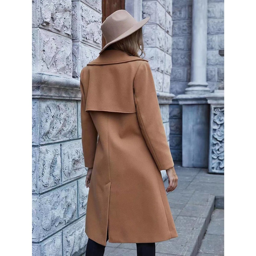 long line
 Double Breasted Overcoat pea coat peacoat tan khaki camel brown - Picture 7 of 9
